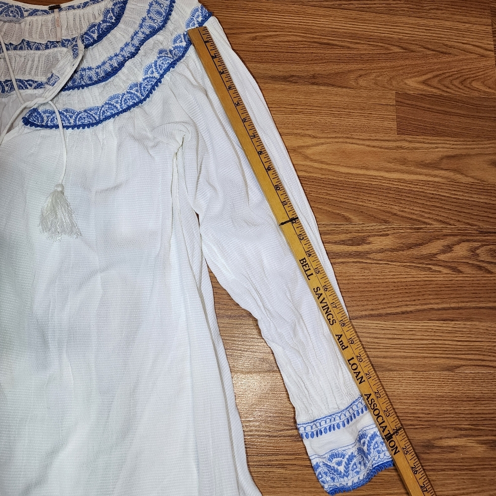 Free People Erin Embroidered Smocked Mini Dress Size Large White and Blue - Picture 15 of 16